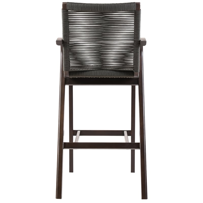 Brielle Outdoor Dark Eucalyptus Wood and Gray Rope Bar Height Stool
