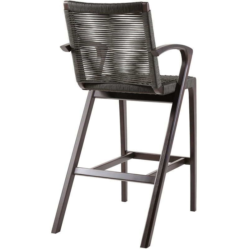 Brielle Outdoor Dark Eucalyptus Wood and Gray Rope Bar Height Stool