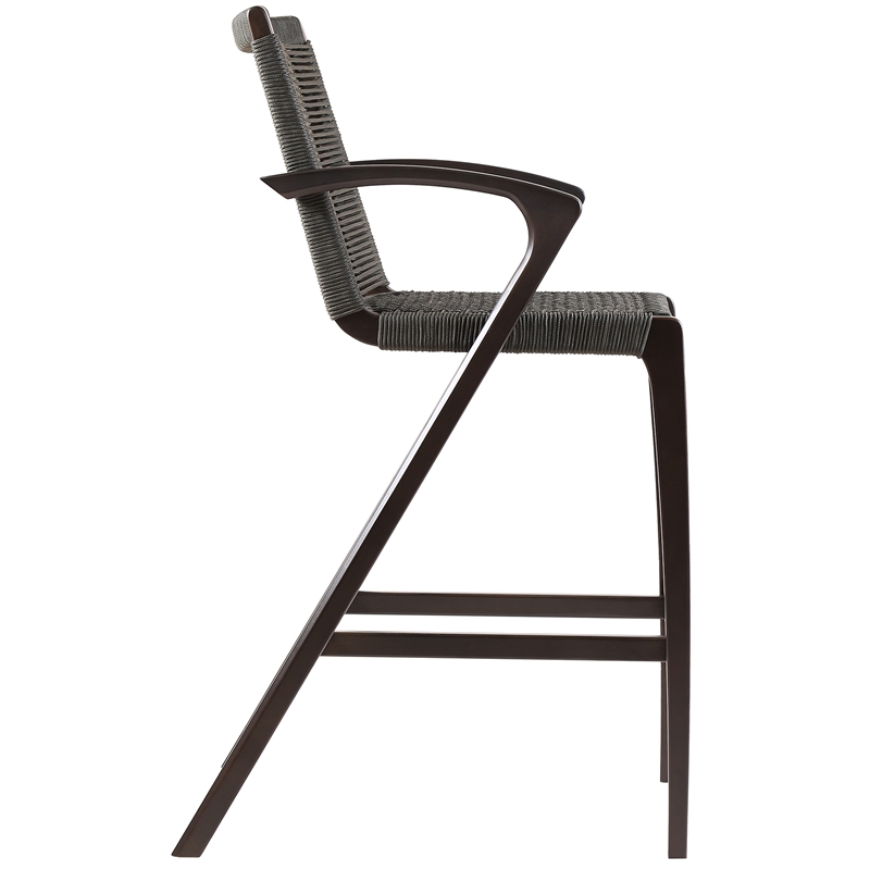 Brielle Outdoor Dark Eucalyptus Wood and Gray Rope Bar Height Stool