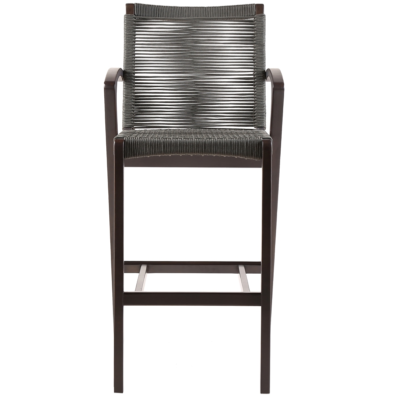 Brielle Outdoor Dark Eucalyptus Wood and Gray Rope Bar Height Stool