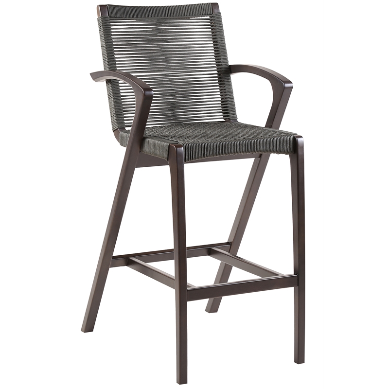 Brielle Outdoor Dark Eucalyptus Wood and Gray Rope Bar Height Stool