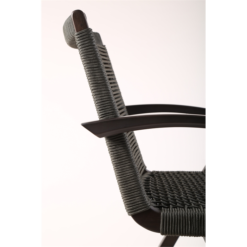 Brielle Outdoor Dark Eucalyptus Wood and Gray Rope Bar Height Stool