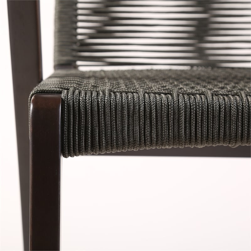 Brielle Outdoor Dark Eucalyptus Wood and Gray Rope Bar Height Stool