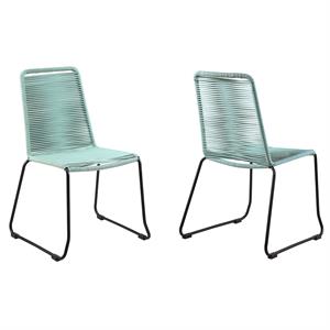 Armen Living Shasta 18.5&quot Fabric Outdoor Dining Chair in Green/Black (Set of 2)