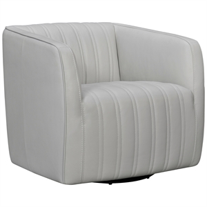 Armen Living Aries 17&quot Modern Genuine Leather Swivel Barrel Chair in Dove Gray