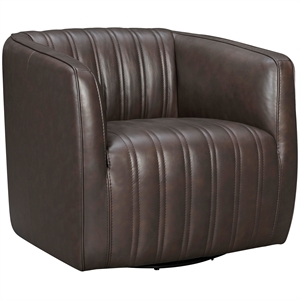 armen living aries genuine leather tufted swivel barrel chair