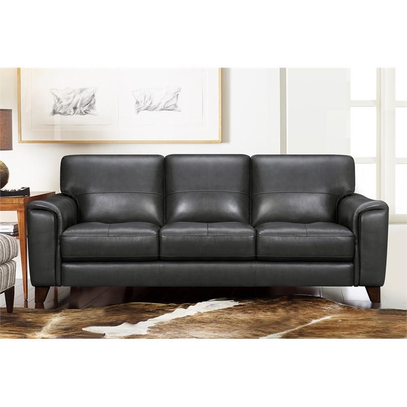 Armen Living Bergen Modern Leather Square Arm Sofa in Pewter