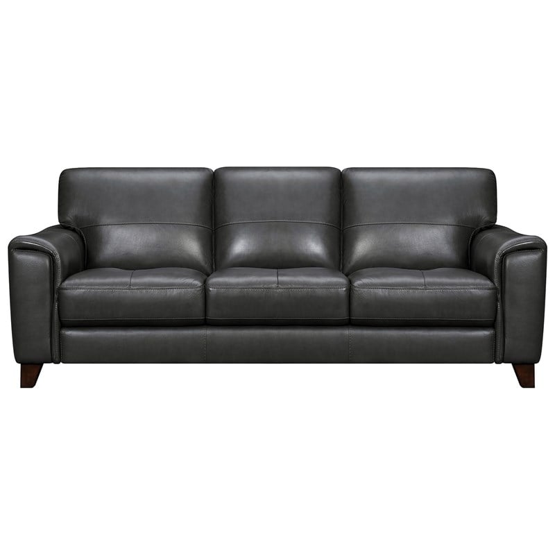 Armen Living Bergen Modern Leather Square Arm Sofa in Pewter