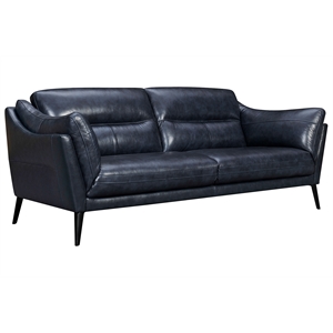 Armen Living Franz Modern Genuine Leather Sofa in Blue Midnight