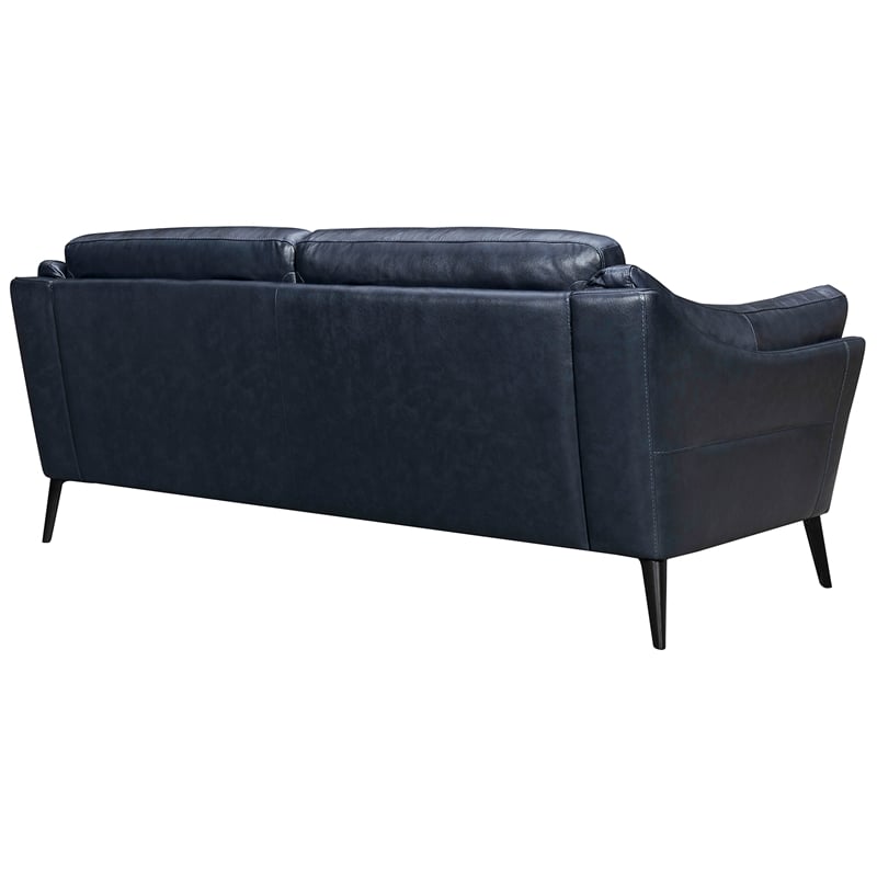 Armen Living Franz Modern Genuine Leather Sofa in Blue Midnight