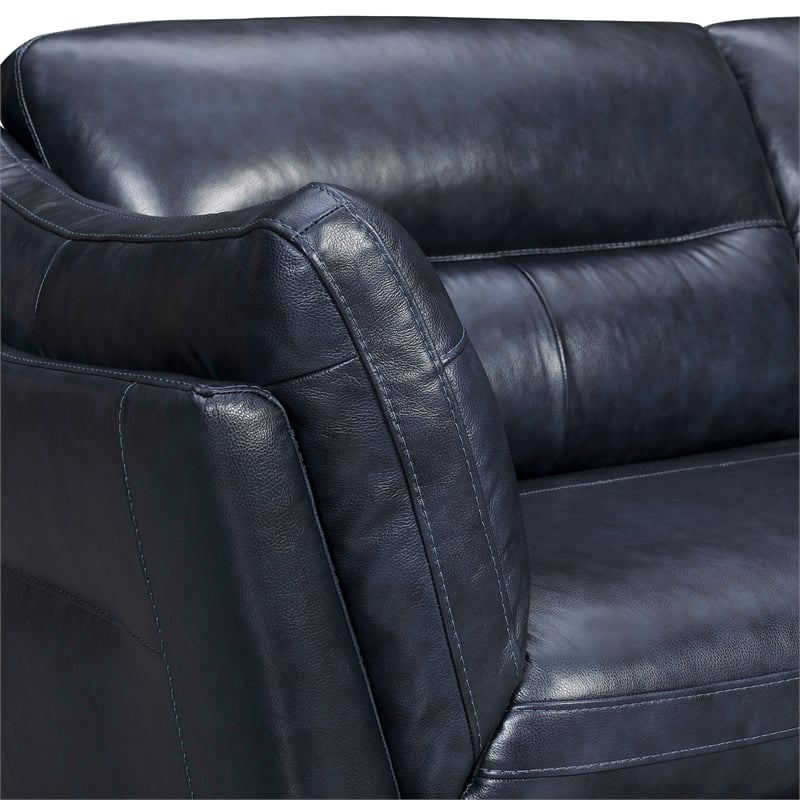 Armen Living Franz Modern Genuine Leather Sofa in Blue Midnight
