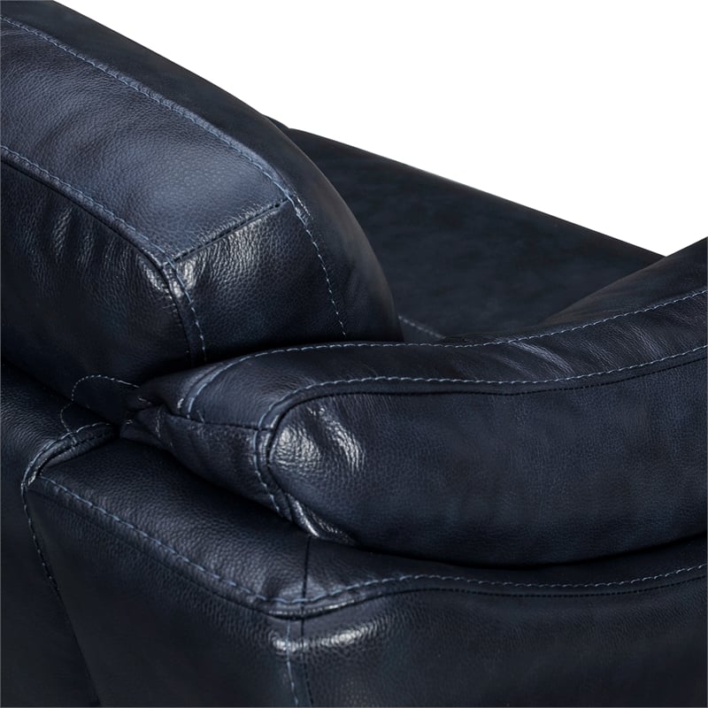 Armen Living Franz Modern Genuine Leather Sofa in Blue Midnight