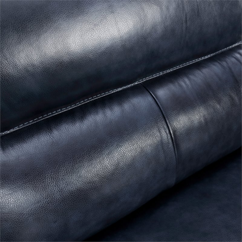 Armen Living Franz Modern Genuine Leather Sofa in Blue Midnight