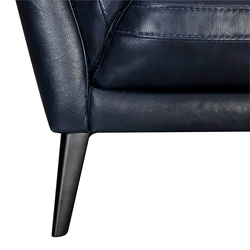 Armen Living Franz Modern Genuine Leather Sofa in Blue Midnight