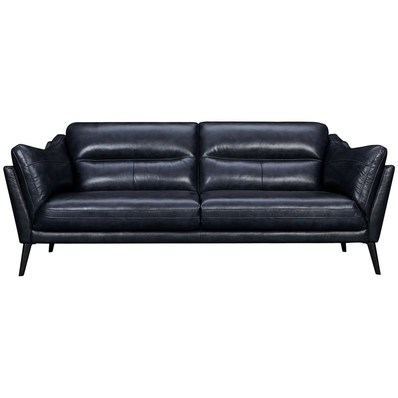 Armen Living Franz Modern Genuine Leather Sofa in Blue Midnight