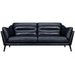 Armen Living Franz Modern Genuine Leather Sofa in Blue Midnight