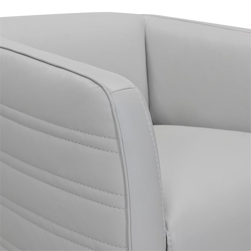 Armen Living Melanie Modern Leather Swivel Barrel Chair in Gray