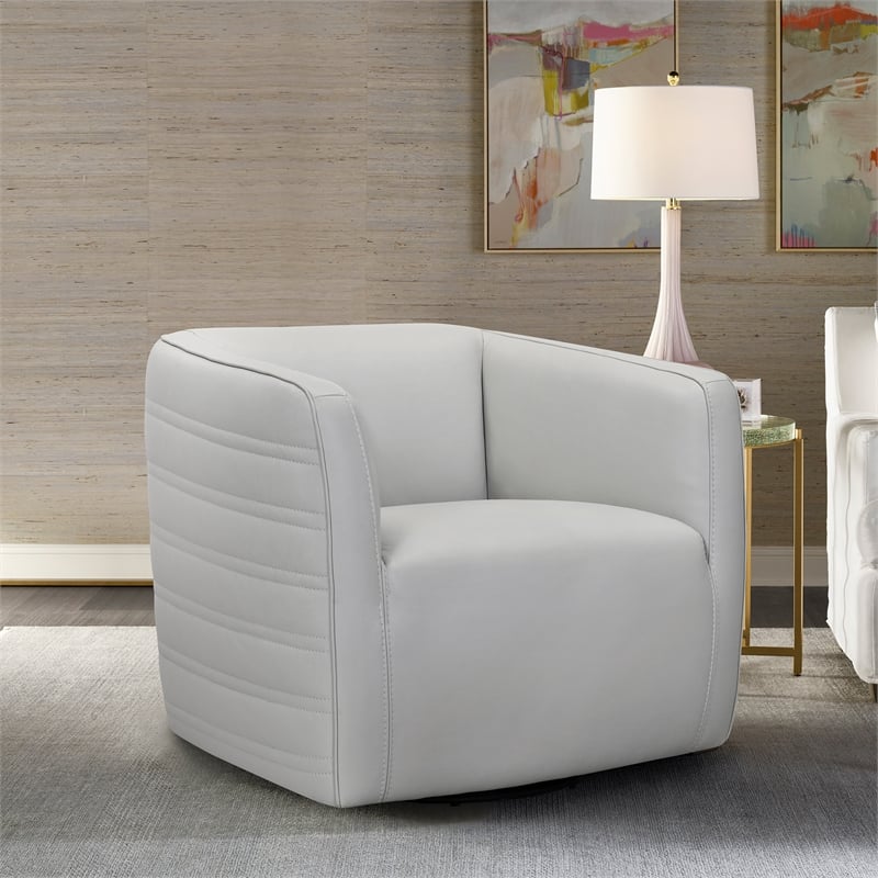 Armen Living Melanie Modern Leather Swivel Barrel Chair in Gray