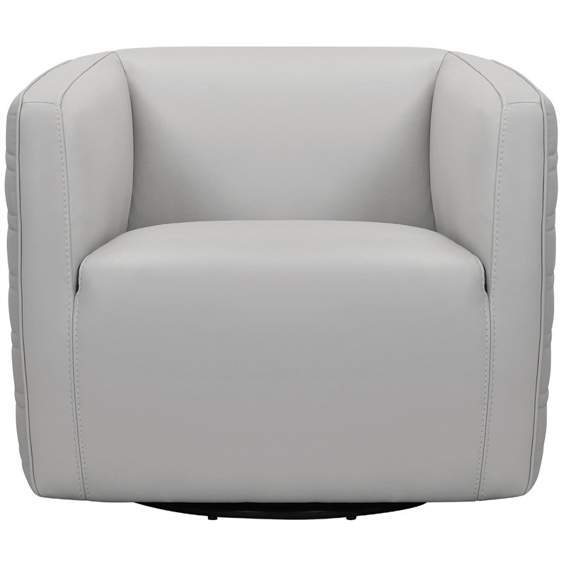 Armen Living Melanie Modern Leather Swivel Barrel Chair in Gray