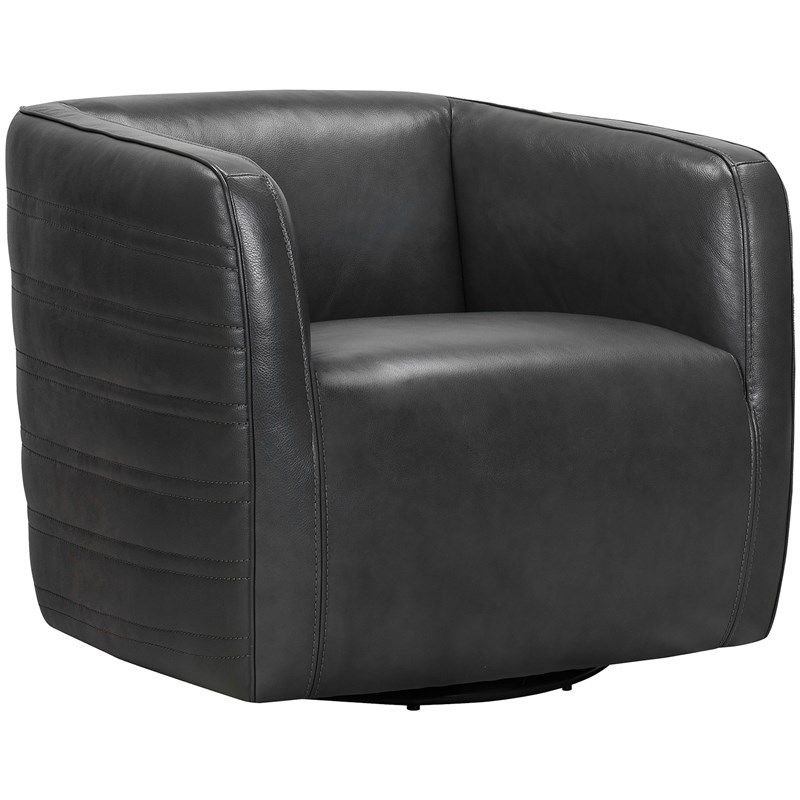 Armen Living Melanie Upholstered Modern Leather Barrel Chair in Pewter