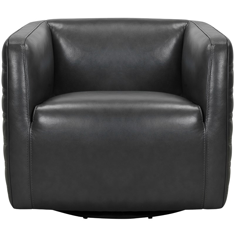 Armen Living Melanie Upholstered Modern Leather Barrel Chair in Pewter