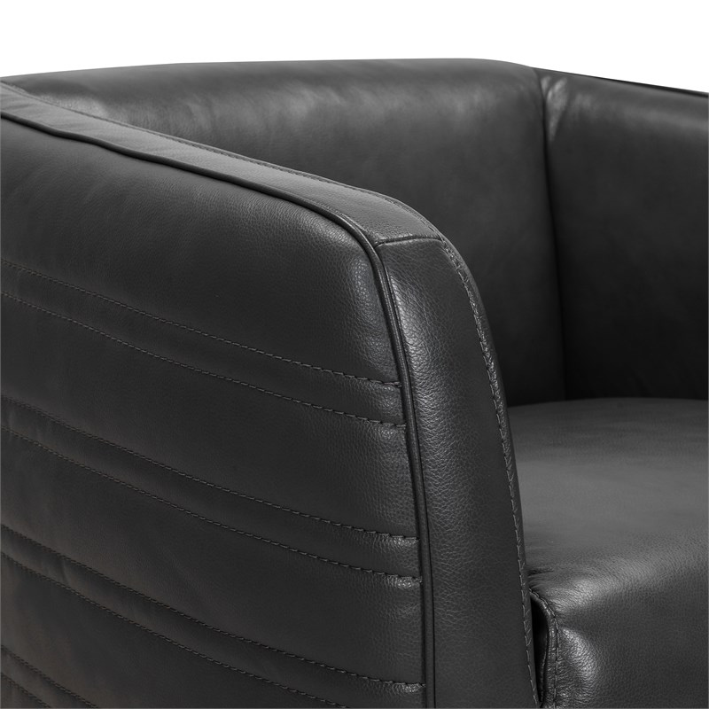 Armen Living Melanie Upholstered Modern Leather Barrel Chair in Pewter