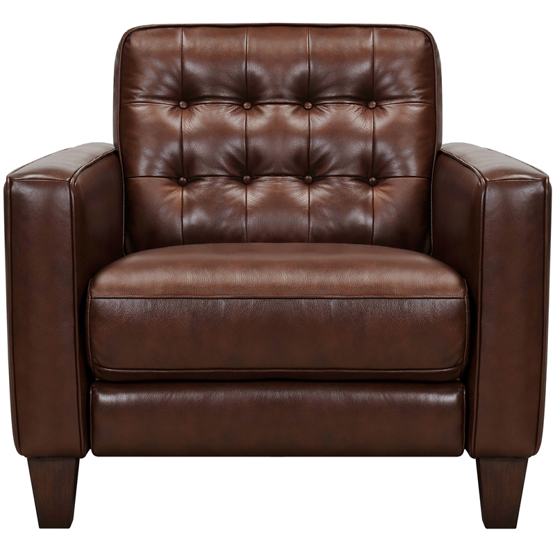 Wesley Chestnut Genuine Leather Power Footrest Tuxedo Arm Accent Chair