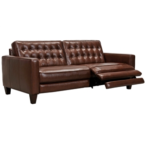 armen living wesley genuine leather upholstered tuxedo arm power reclining sofa