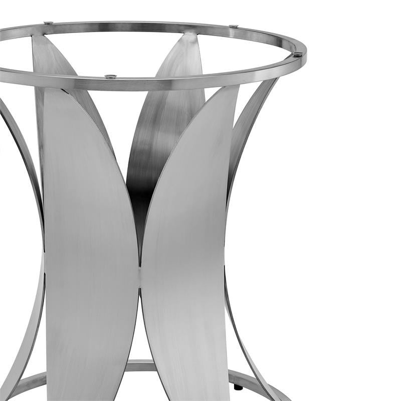 Armen Living Petal Round Stainless Steel/Glass Dining Table in Chrome/Clear