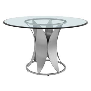 petal modern glass and stainless steel round pedestal dining table