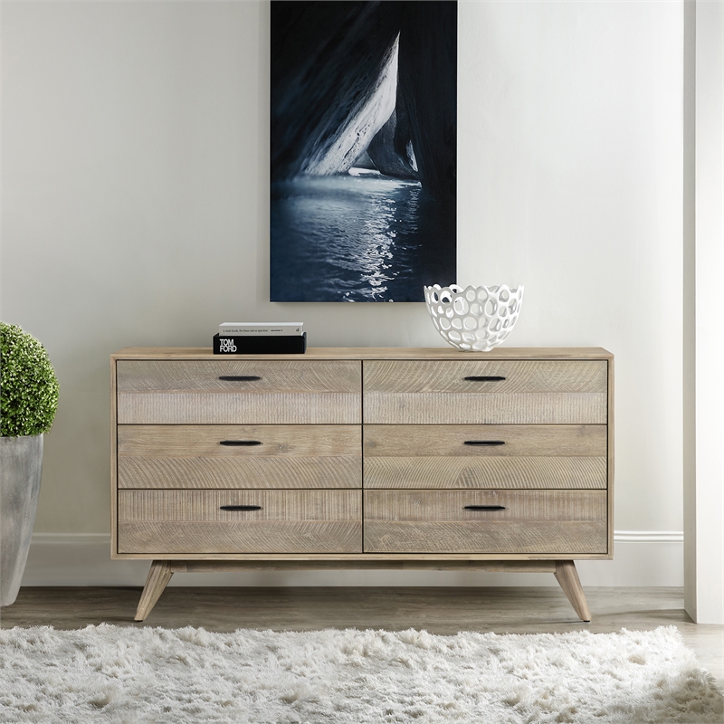 Armen Living Baly 6-Drawer Modern Wood Dresser in Sandblast Gray
