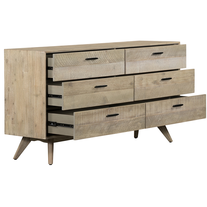 Armen Living Baly 6-Drawer Modern Wood Dresser in Sandblast Gray