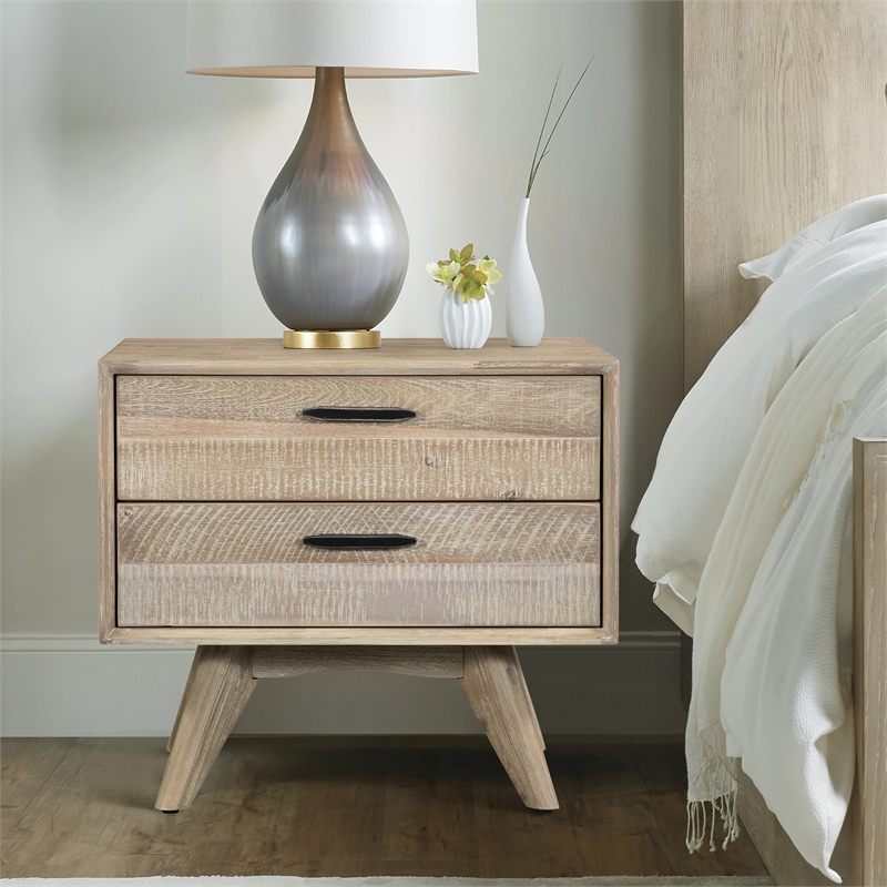 Armen Living Baly 2-Drawer Modern Wood Nightstand in Sandblast Gray