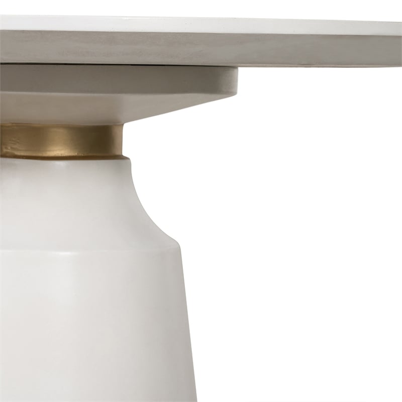 Armen Living Pinni Round Contemporary Stone Dining Table in White/Bronze
