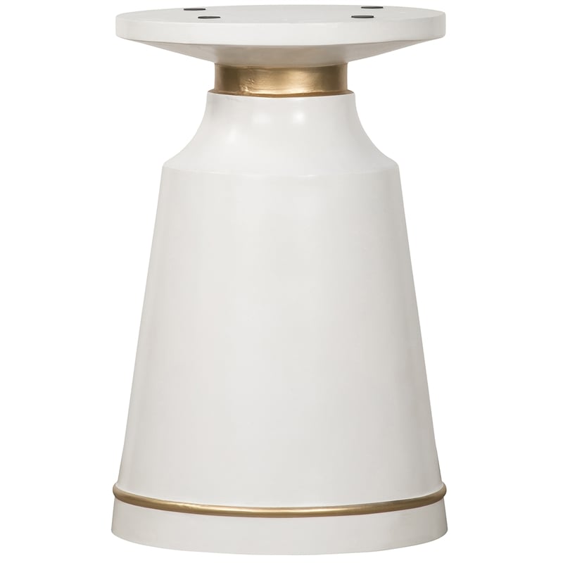 Armen Living Pinni Round Contemporary Stone Dining Table in White/Bronze