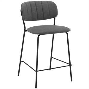 Armen Living Carlo 26&quot Faux Leather and Metal Counter Stool in Black/Gray