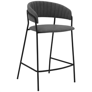 Armen Living Nara 26&quot Modern Faux Leather & Metal Counter Stool in Gray/Black