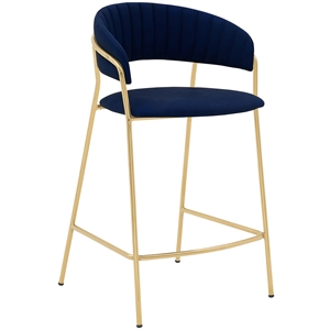 Armen Living Nara 26&quot Modern Faux Leather & Metal Counter Stool in Blue/Gold