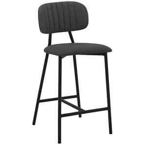 Armen Living Rococo 26&quot Faux Leather and Metal Counter Stool in Gray/Black