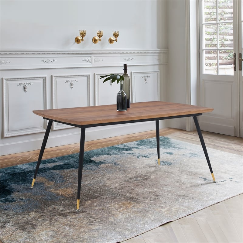 Armen Living Messina Contemporary Wood & Metal Dining Table in Walnut/Black