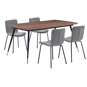 Armen Living Messina and Gillian 5-Piece Fabric Dining Set in Gray/Walnut