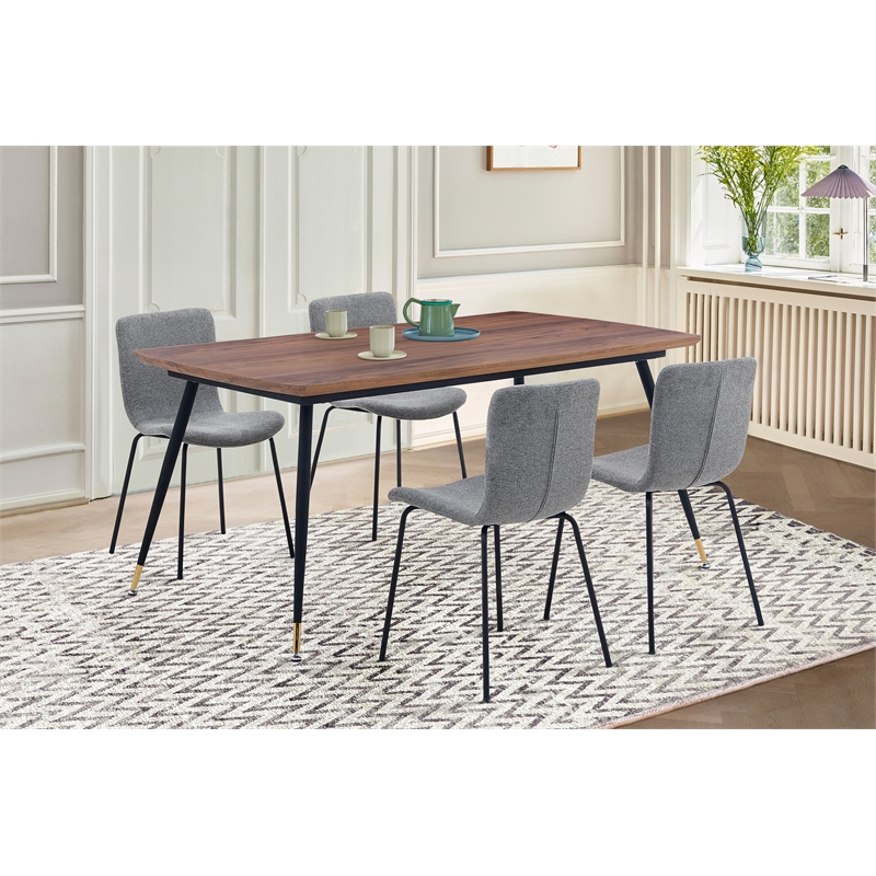 Armen Living Messina and Gillian 5-Piece Fabric Dining Set in Gray/Walnut