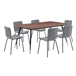 Armen Living Messina and Gillian 7-Piece Fabric Dining Set in Gray/Walnut