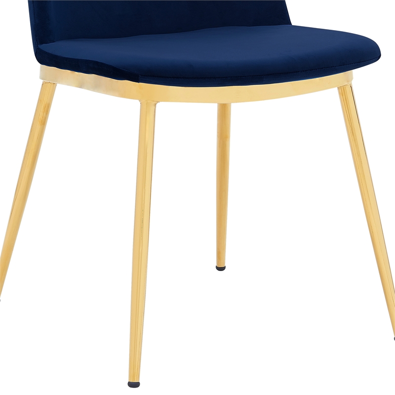 Armen Living Messina Velvet/Metal Dining Room Chairs in Blue/Gold (Set of 2)