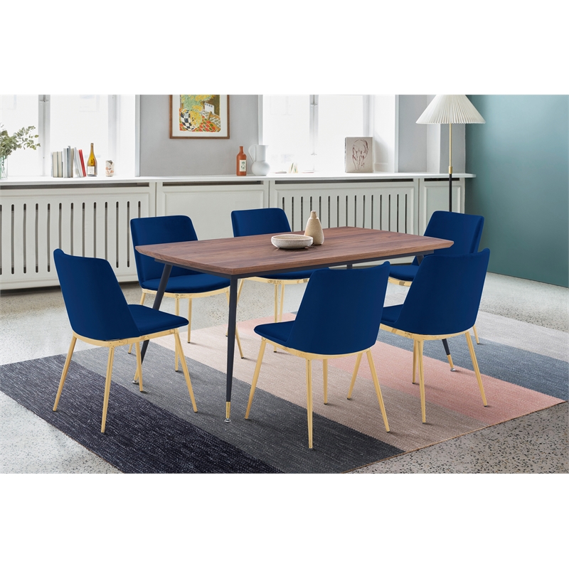Armen Living Messina Velvet/Metal Dining Room Chairs in Blue/Gold (Set of 2)
