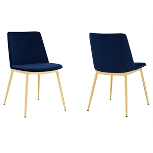 Armen Living Messina Velvet/Metal Dining Room Chairs in Blue/Gold (Set of 2)