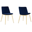 Armen Living Messina Velvet/Metal Dining Room Chairs in Blue/Gold (Set of 2)