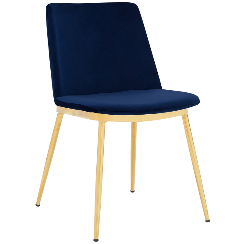 Armen Living Messina Velvet/Metal Dining Room Chairs in Blue/Gold (Set of 2)