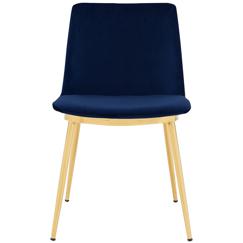 Armen Living Messina Velvet/Metal Dining Room Chairs in Blue/Gold (Set of 2)