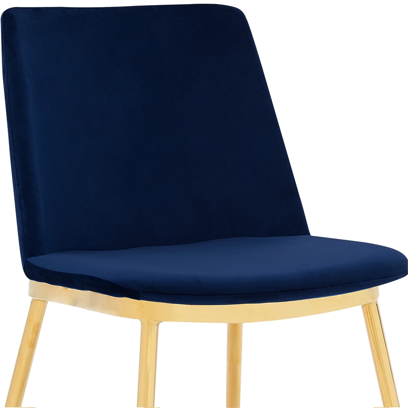 Armen Living Messina Velvet/Metal Dining Room Chairs in Blue/Gold (Set of 2)